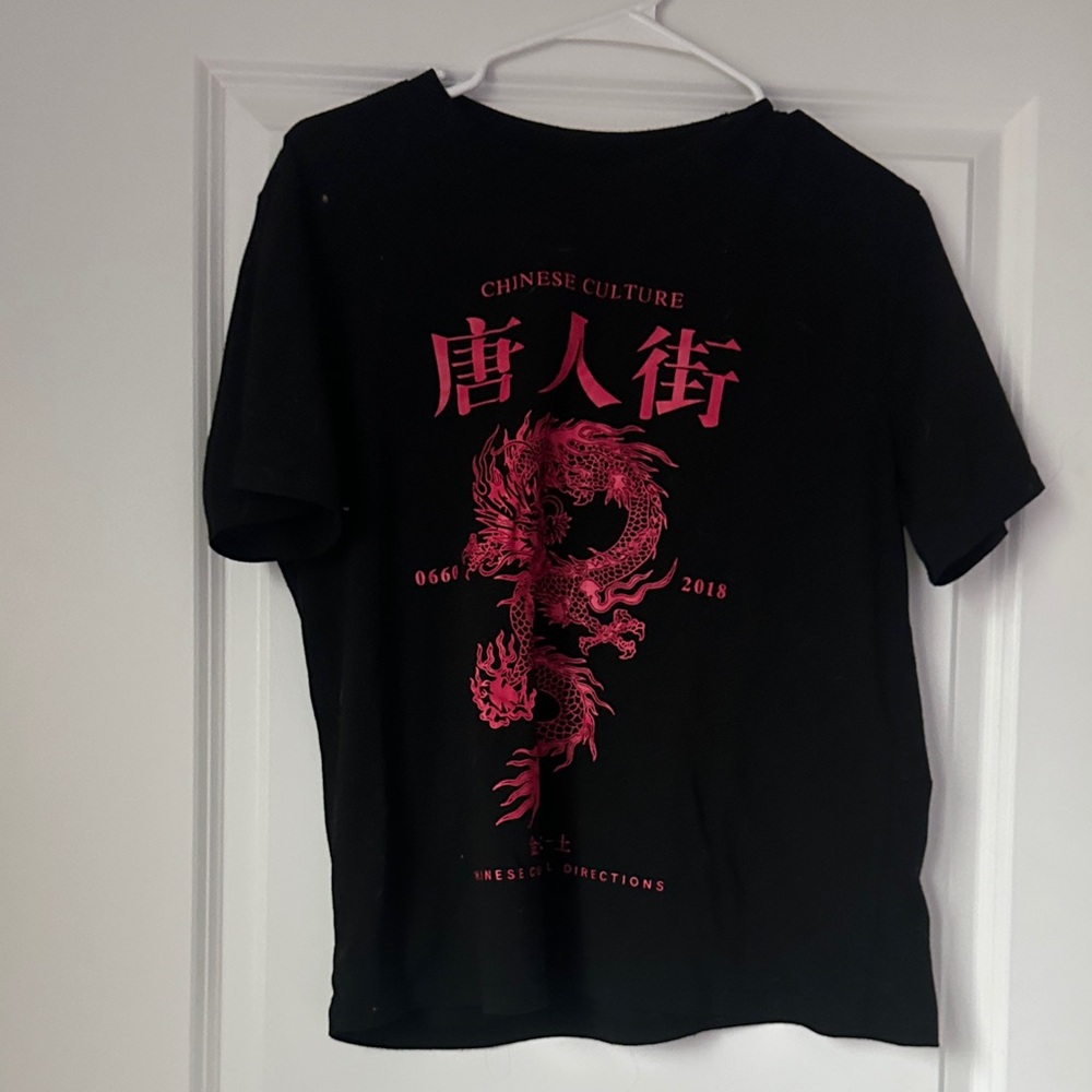 Black T-Shirt with Pink Dragon Design